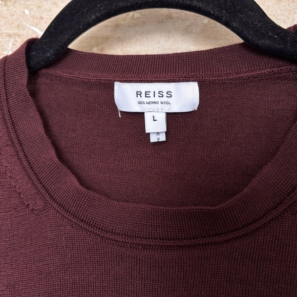 Reiss Wessex Merino Wool Crew Neck Jumper in Bordeaux - Picture 3 of 5